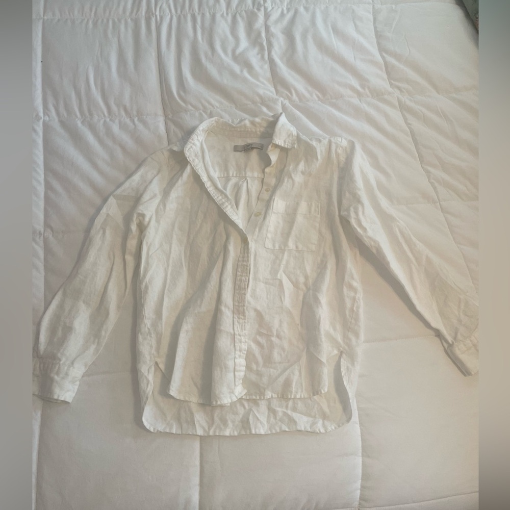 LOFT white linen button-down top